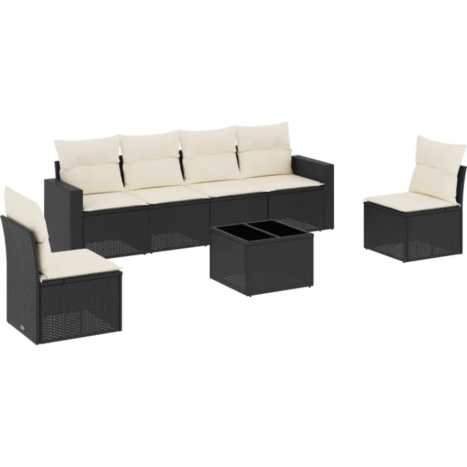 vidaXL 7-delige Loungeset met kussens poly rattan zwart, foto 3