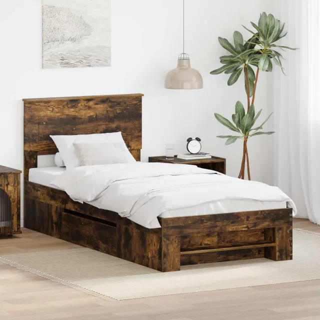 vidaXL Bedframe Gerookt eiken 75 x 190 cm Bewerkt hout Bruin