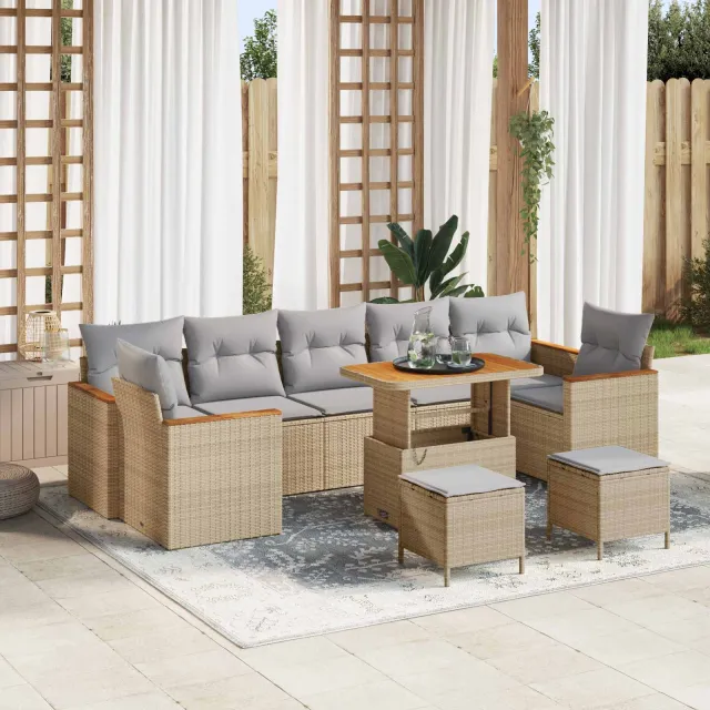 vidaXL Tuinbankenset 10 st Beige poly rattan