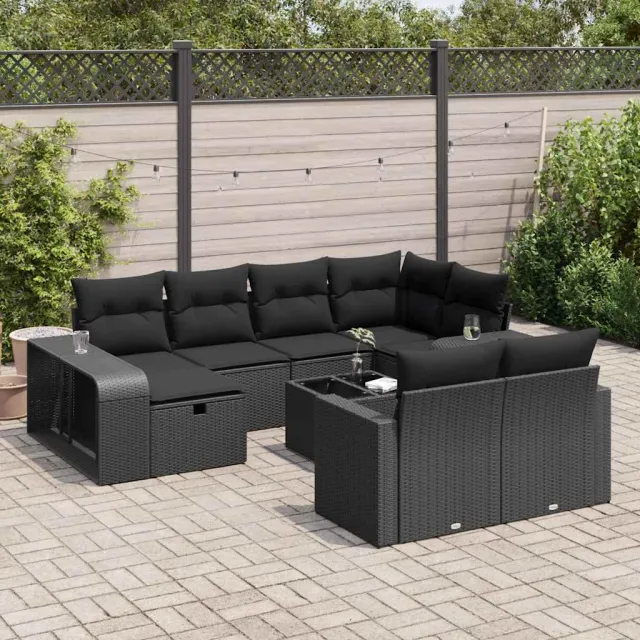 vidaXL 11-delige Loungeset met kussens poly rattan zwart, foto 2