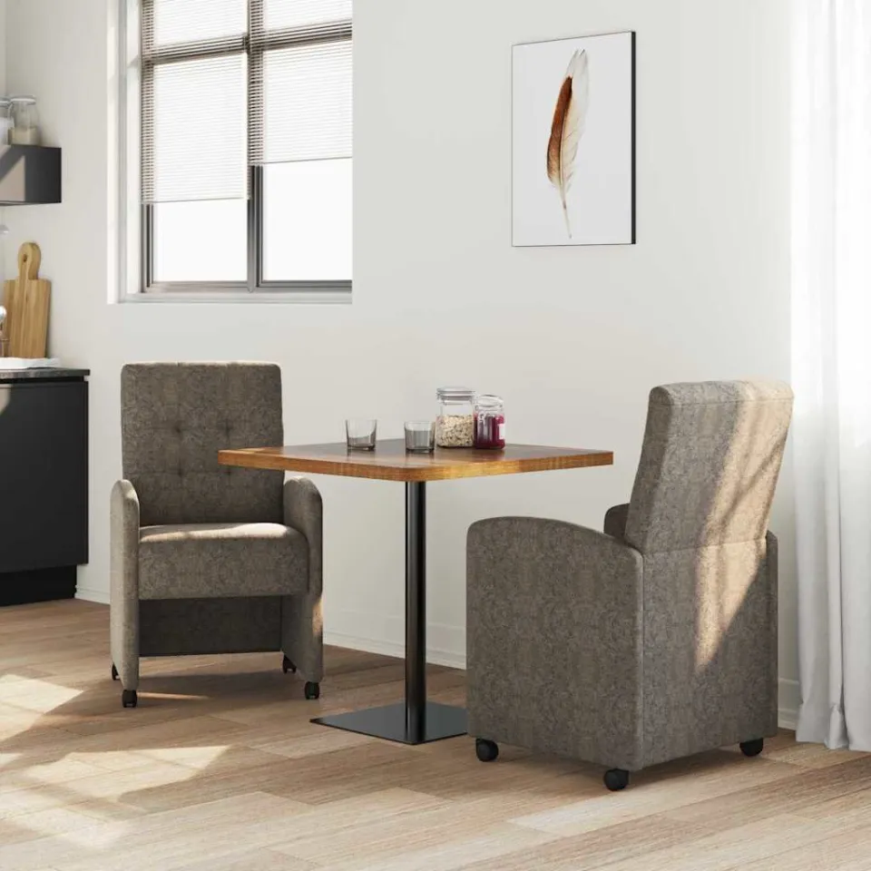 vidaXL Eetkamerstoelen met Wieltjes 2 st Faux suede leer Donkergrijs grijs, foto 3