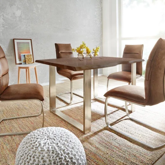 DELIFE Massief houten tafel Live-Edge Acacia bruin 200x100 boven 3,5 cm frame breed boomtafel