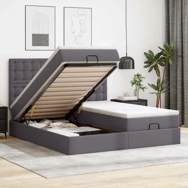 vidaXL Ottoman bed met matrassen 160x200cm kunstleer grijs