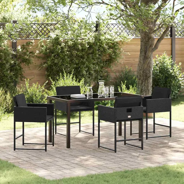 vidaXL Tuin eettafelset 5 st Zwart poly rattan