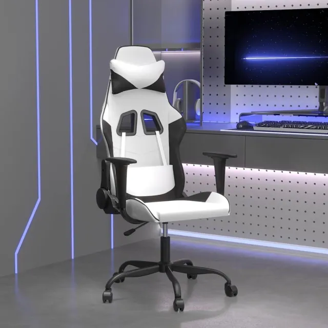 vidaXL Massage gamestoel kunstleer wit en zwart, foto 2