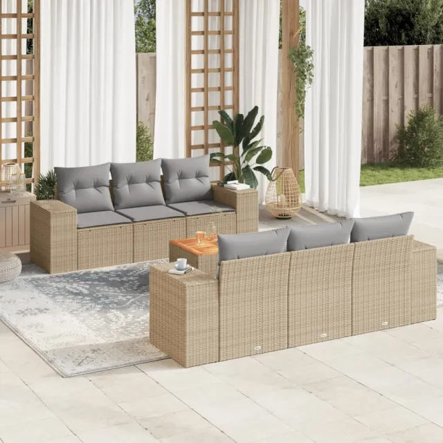 vidaXL 7-delige Loungeset met kussens poly rattan beige, foto 2