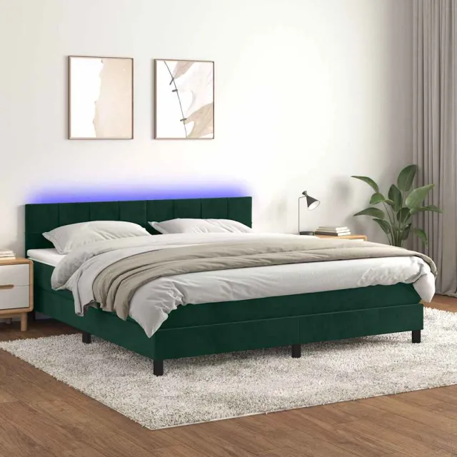 vidaXL Boxspring met matras en LED fluweel donkergroen 160x200 cm groen
