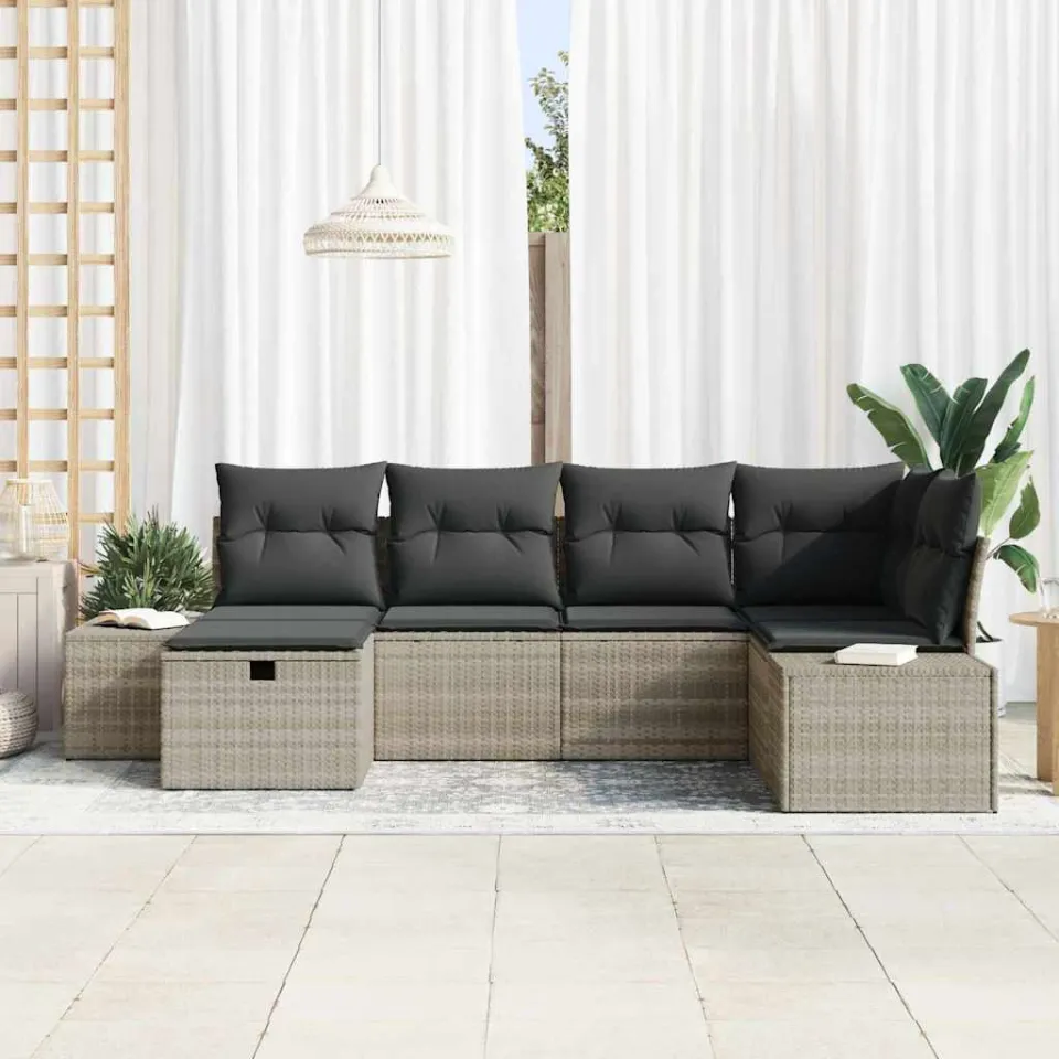 vidaXL Bankstel 7 st poly rattan lichtgrijs, foto 3