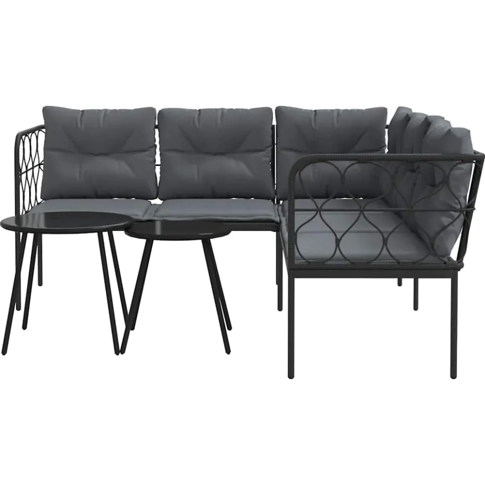vidaXL Loungeset met kussens staal en textileen zwart, foto 4