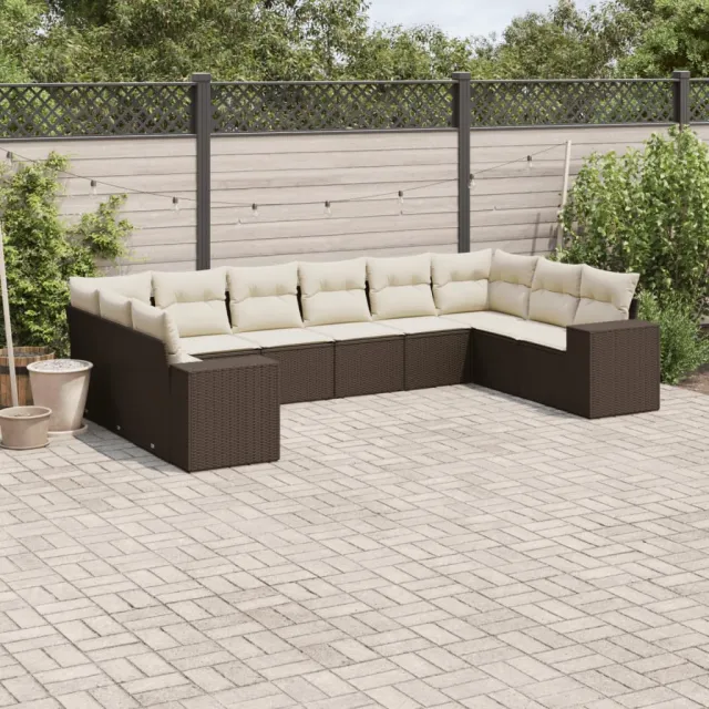 vidaXL 10-delige Loungeset met kussens poly rattan bruin, foto 2
