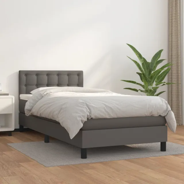 vidaXL Boxspring met matras kunstleer grijs 90x200 cm
