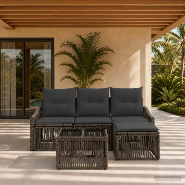 vidaXL Tuinbankenset 5 st Grijs poly rattan, foto 2