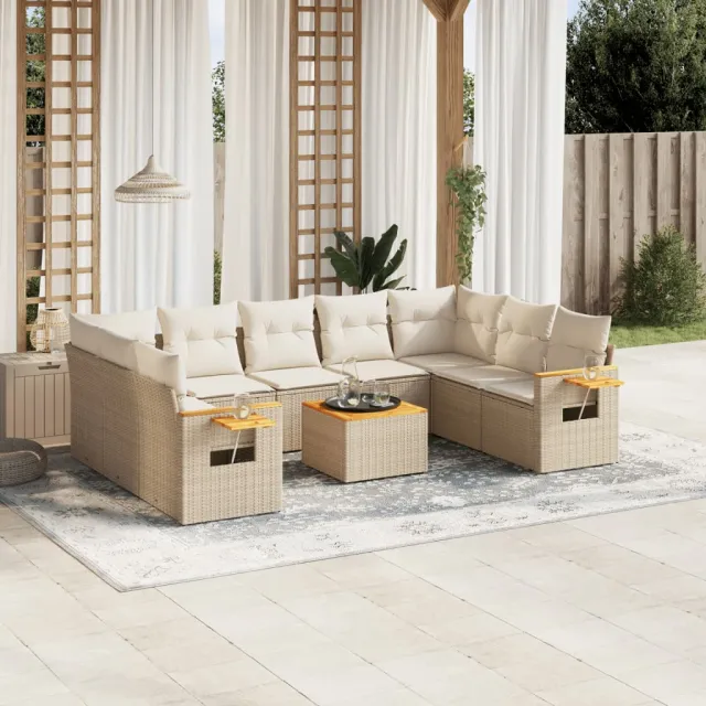 vidaXL 10-delige Loungeset met kussens poly rattan beige, foto 2