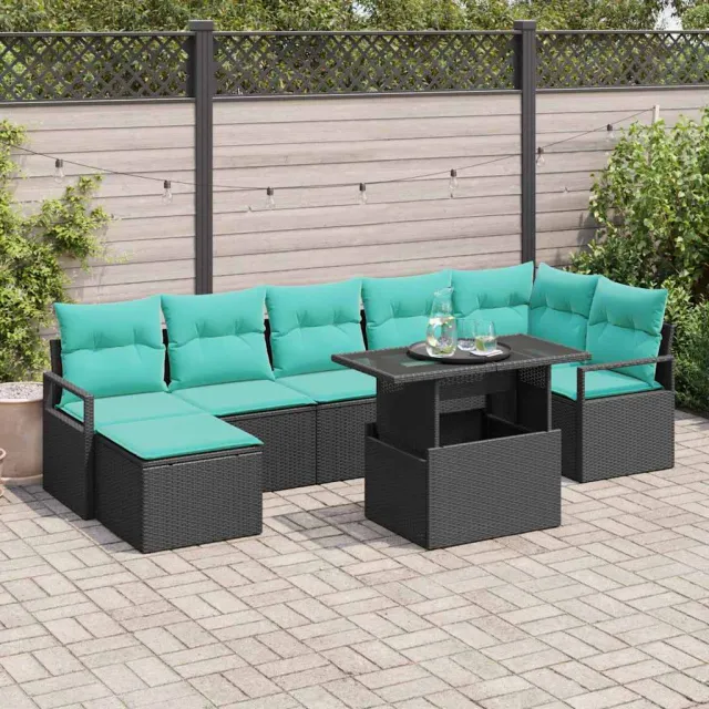 vidaXL Tuin Sofa Set 8 st Zwart en Blauw poly rattan, foto 2