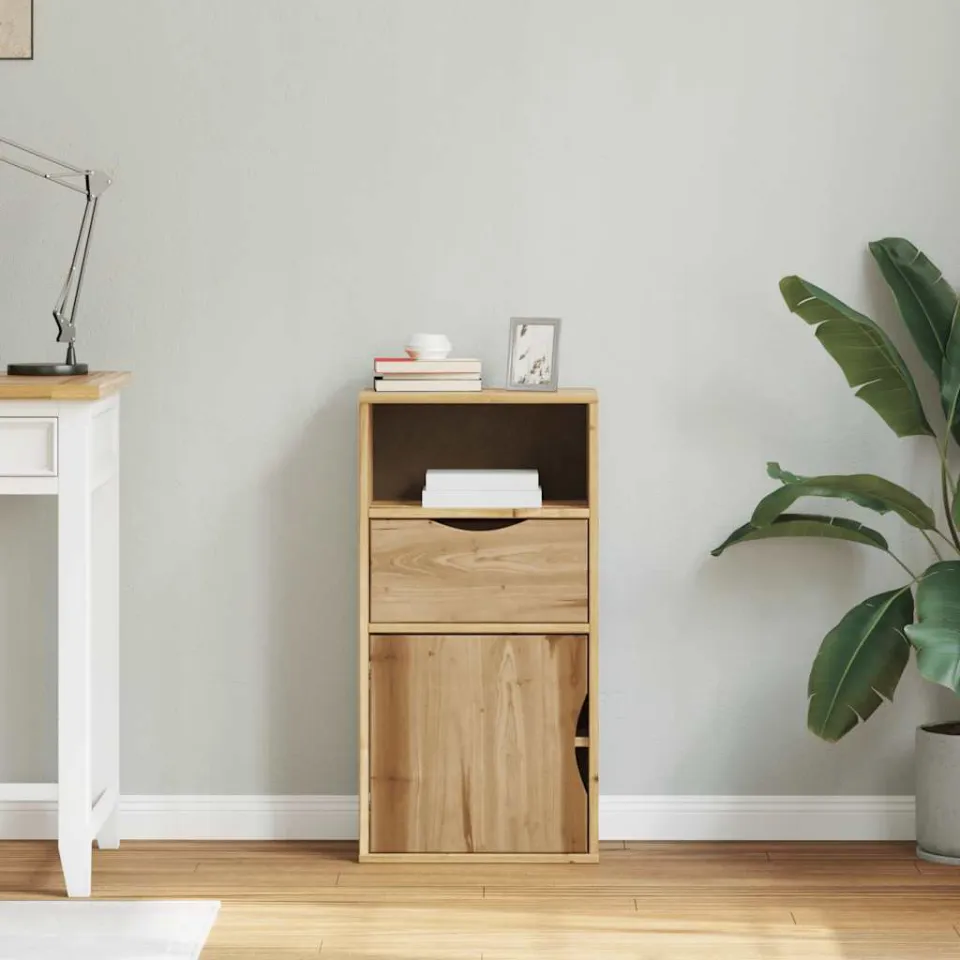 vidaXL Bijzetkast met lade ODDA 40x24x79 cm massief grenenhout bruin, foto 2