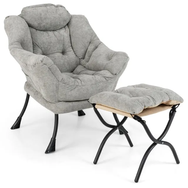 Suredeal Fauteuil - Luie Stoel - Voetenbank Oversized Sherpa - 81x77x96 cm - Grijs