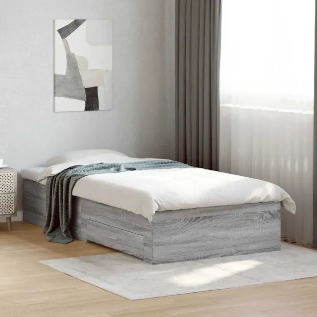 vidaXL Bedframe met lades bewerkt hout grijs sonoma eiken 90x200 cm