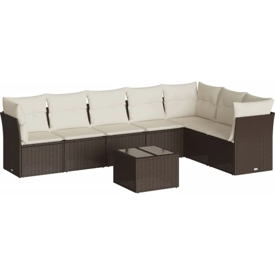 vidaXL 8-delige Loungeset met kussens poly rattan bruin