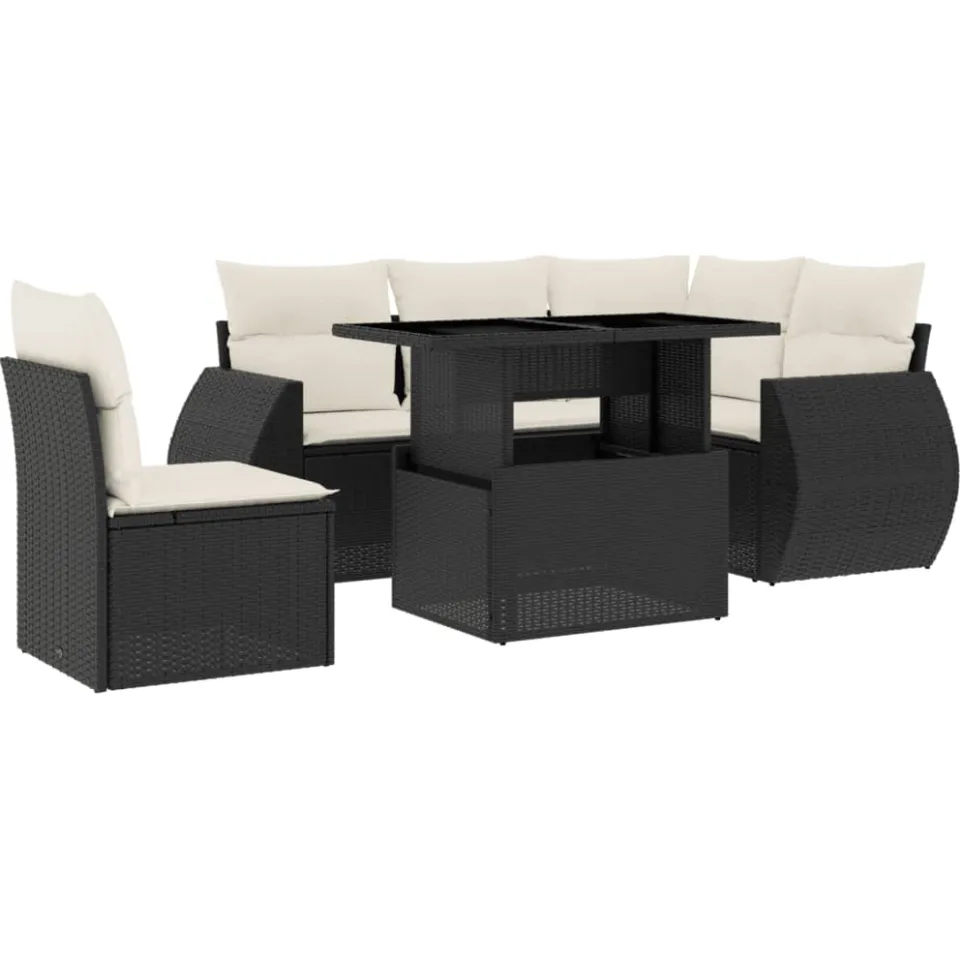 vidaXL 6-delige Loungeset met kussens poly rattan zwart, foto 3