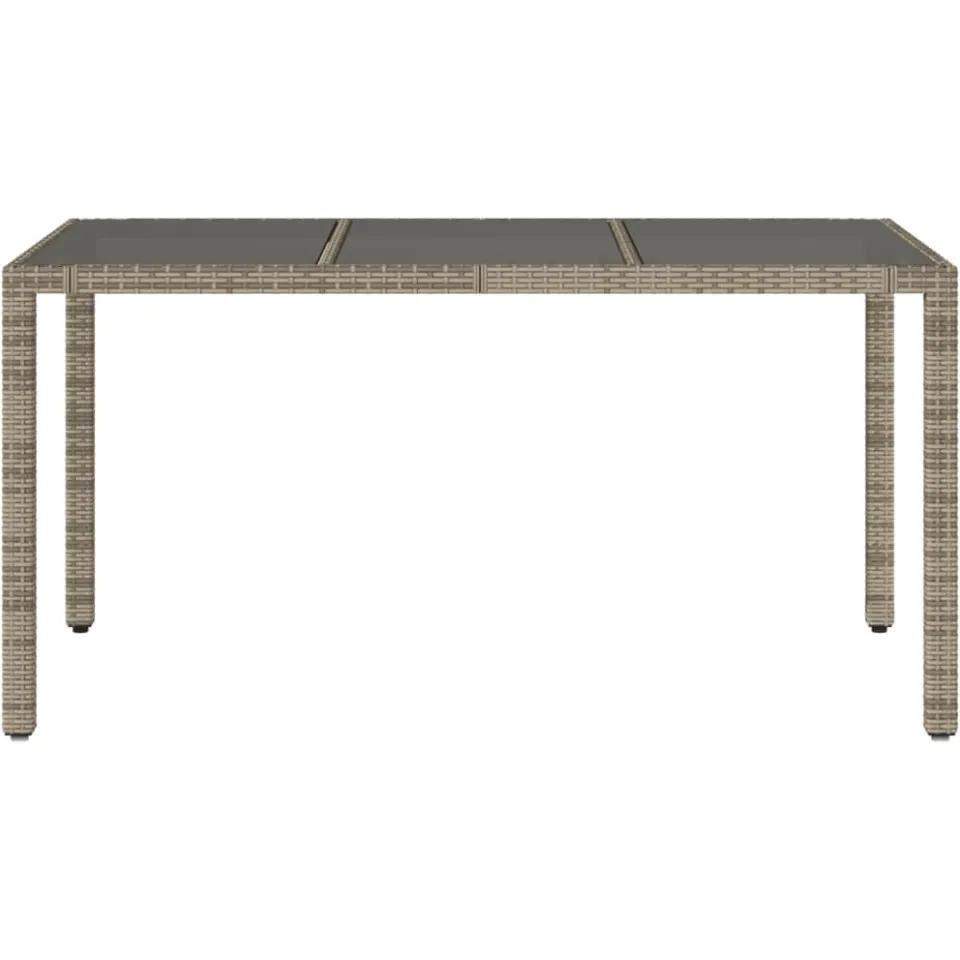 vidaXL Tuintafel met glazen blad 150x90x75 cm poly rattan grijs, foto 4