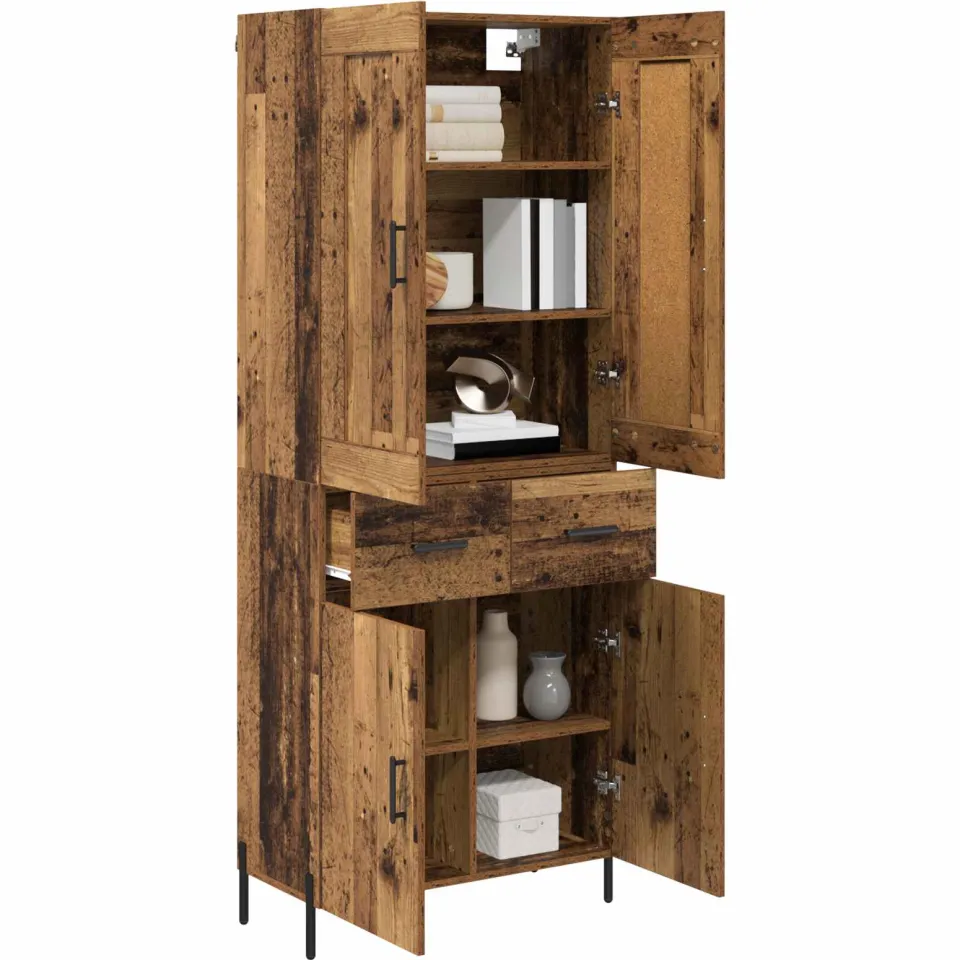 vidaXL Hoge kast 2 st Oud Hout 69,5 x 34 x 180 cm Bewerkt hout Bruin