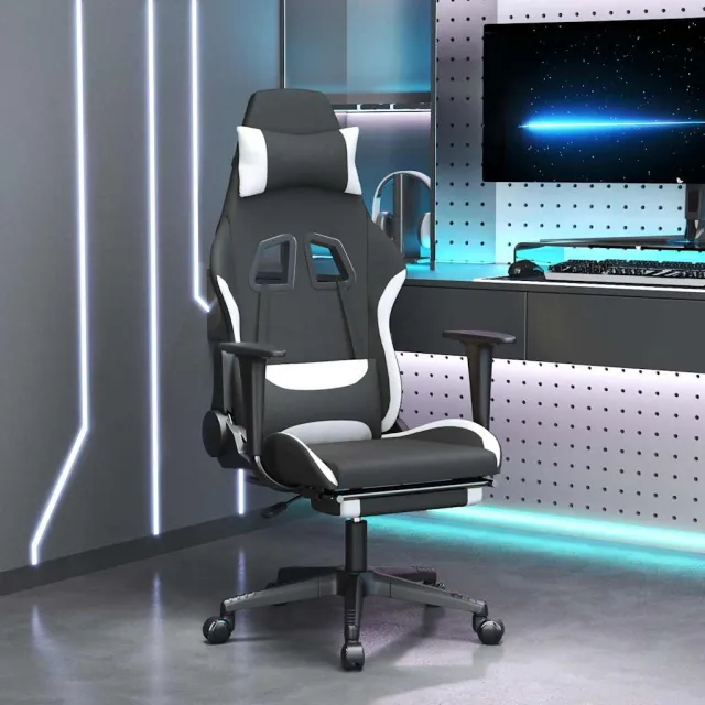 vidaXL Gamestoel met voetensteun stof zwart en blauw, foto 2