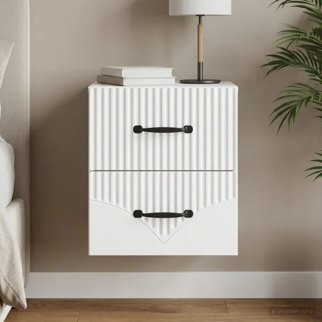 vidaXL Wandbeugel Bedkast met lade Wit 34,5 x 33 x 40 cm Bewerkt hout, foto 2