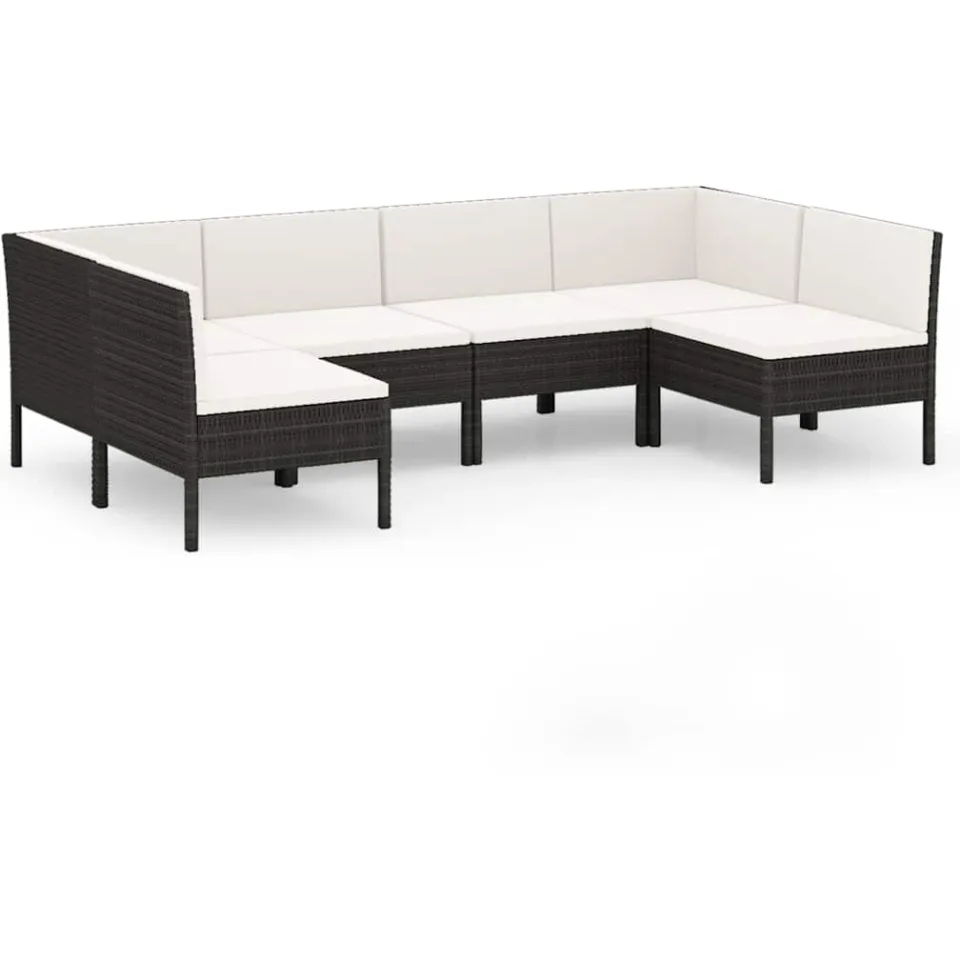 vidaXL 6-delige Loungeset met kussens poly rattan zwart, foto 3