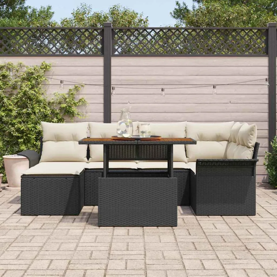 vidaXL Tuin Sofa Set 7 st Zwart Poly riet, foto 3