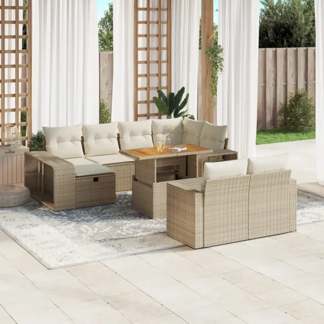 vidaXL 11-delige Tuinset met kussens poly rattan beige, foto 2