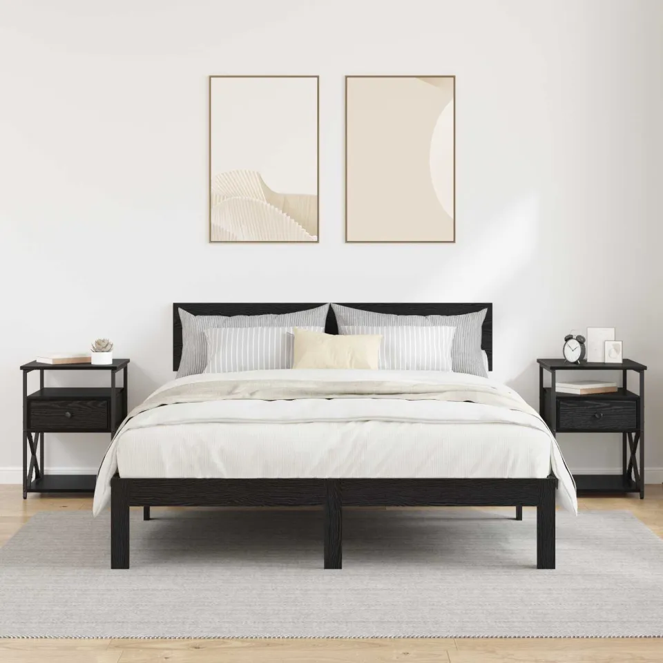 vidaXL Nachtkastje 2 st Zwart Eiken 40 x 42 x 55 cm Bewerkt hout, foto 4