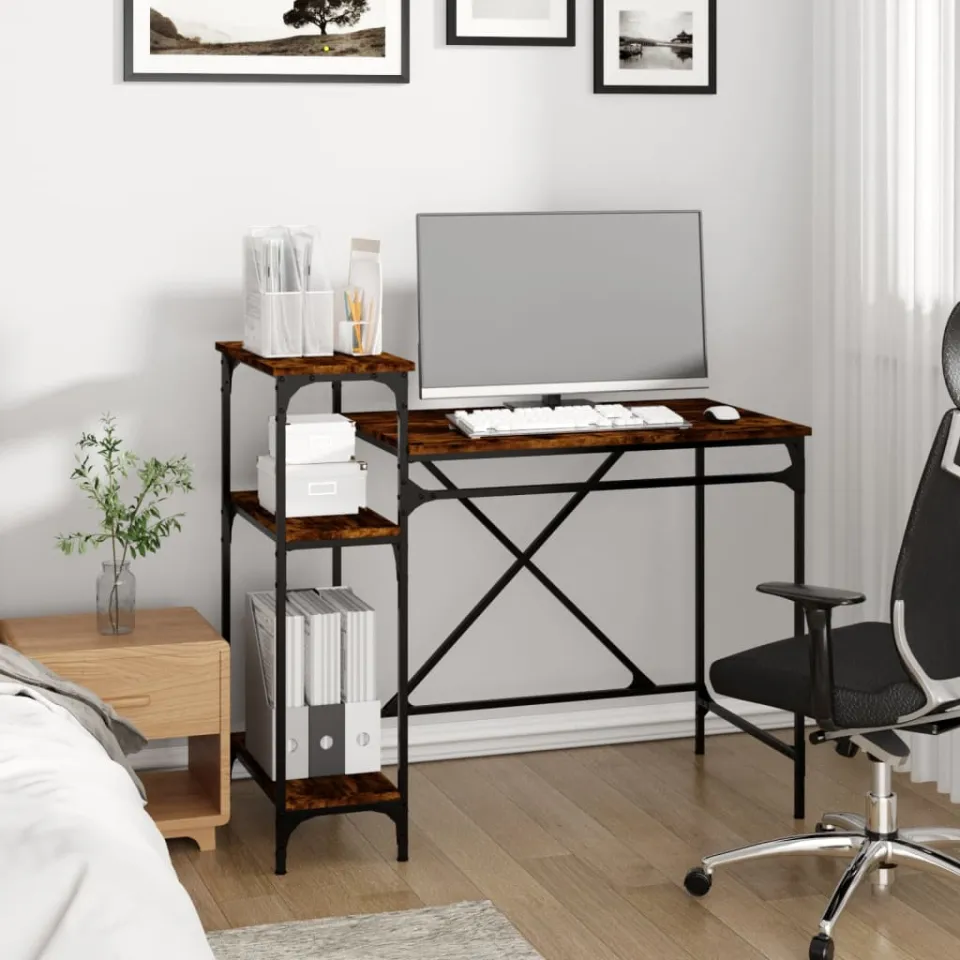 vidaXL Bureau 105x50x90 cm bewerkt hout en ijzer gerookt eikenkleur, foto 3