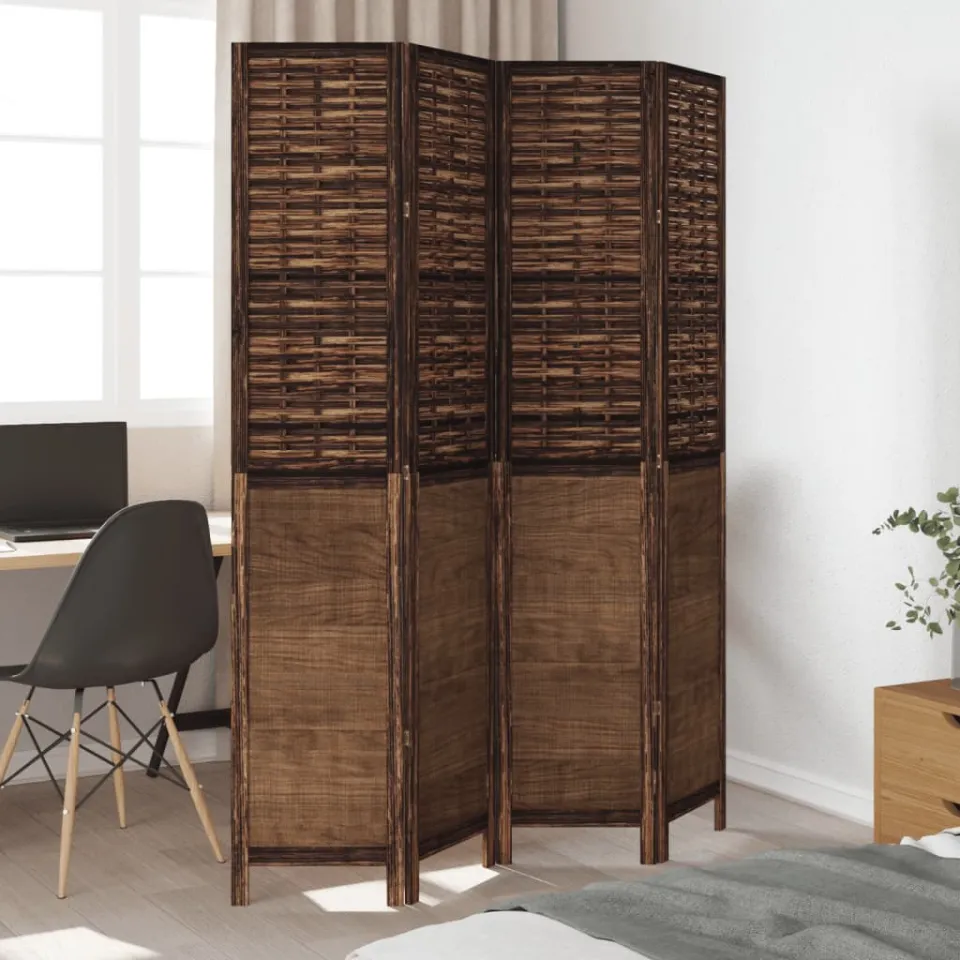 vidaXL Kamerscherm met 4 panelen massief paulowniahout donkerbruin bruin, foto 3