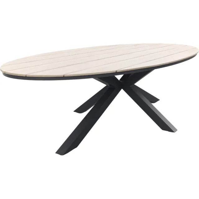 Garden Impressions GI Edison ovale houtlook tuintafel 280x140 cm. Antraciet/Hout kleur