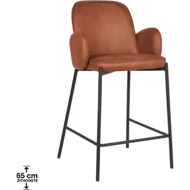 LABEL51 Jari Barkruk - Bruin - Stof - Laag - Kruk- Met Armleuning