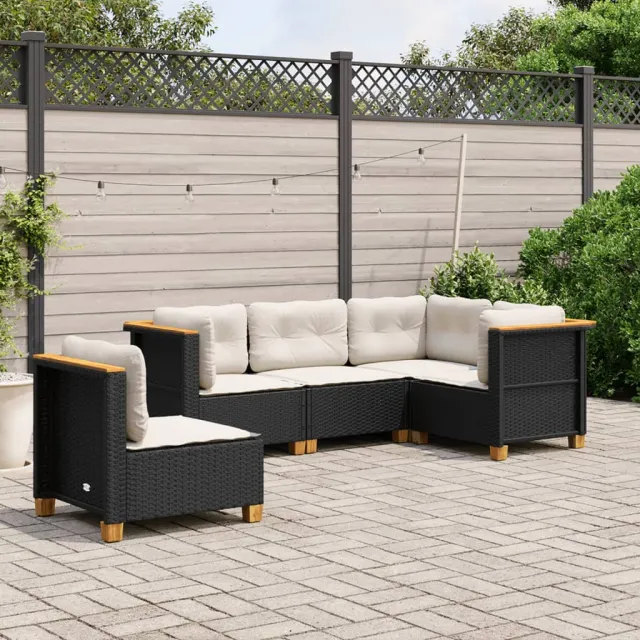 vidaXL 5-delige Loungeset met kussens poly rattan zwart, foto 2