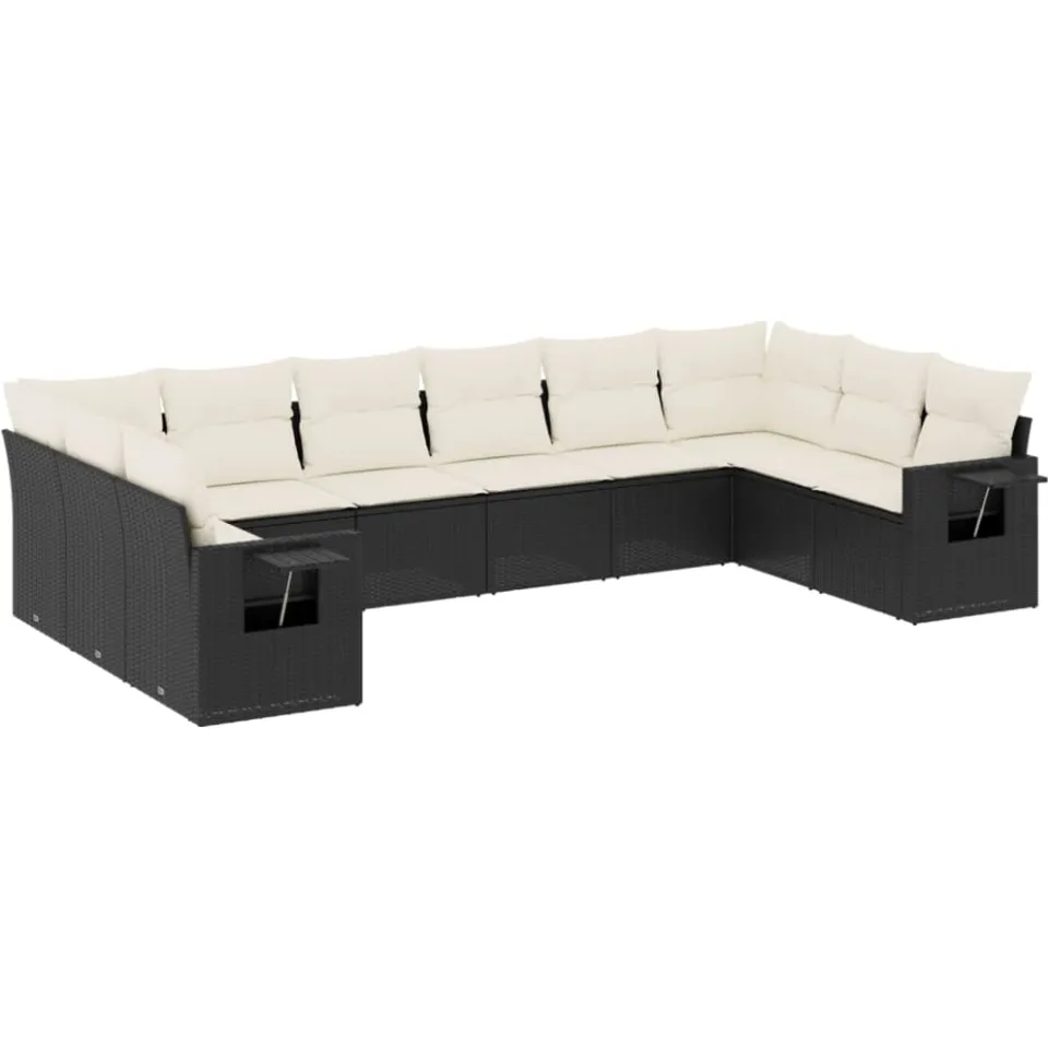 vidaXL 10-delige Loungeset met kussens poly rattan zwart