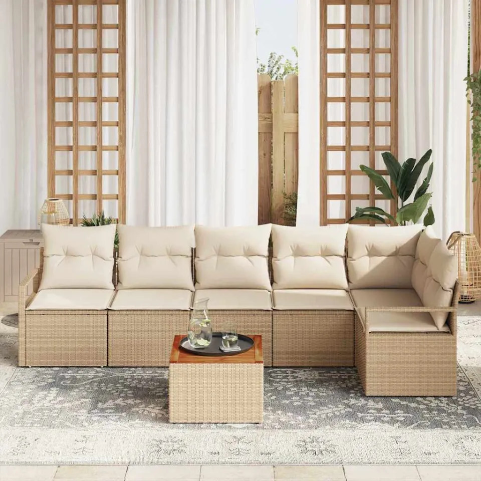 vidaXL Tuinbankenset 7 st Beige en Crème poly rattan, foto 3