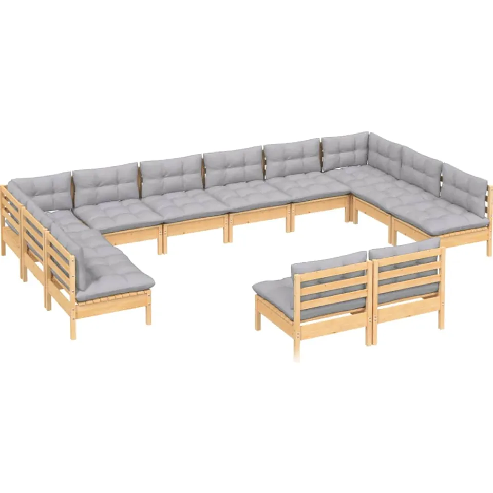 vidaXL 12-delige Loungeset met grijze kussens massief grenenhout grijs, foto 2