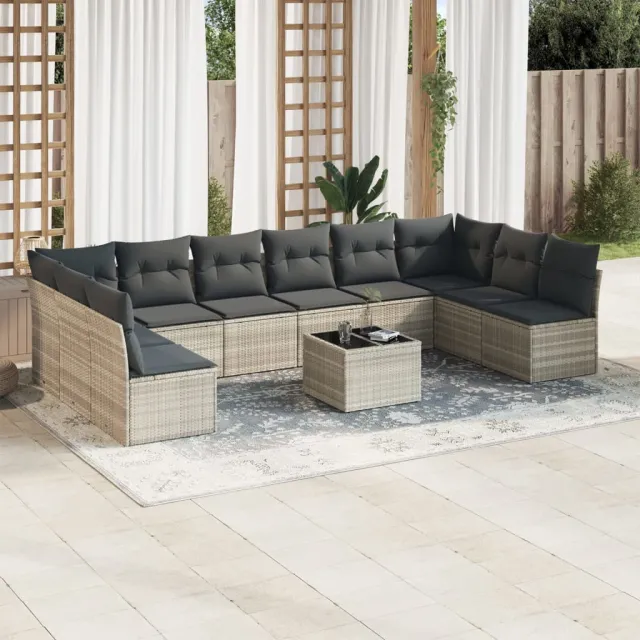vidaXL 11-delige Loungeset met kussens poly rattan lichtgrijs grijs, foto 2