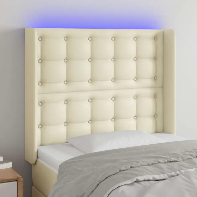 vidaXL Hoofdbord LED 103x16x118/128 cm kunstleer crèmekleurig
