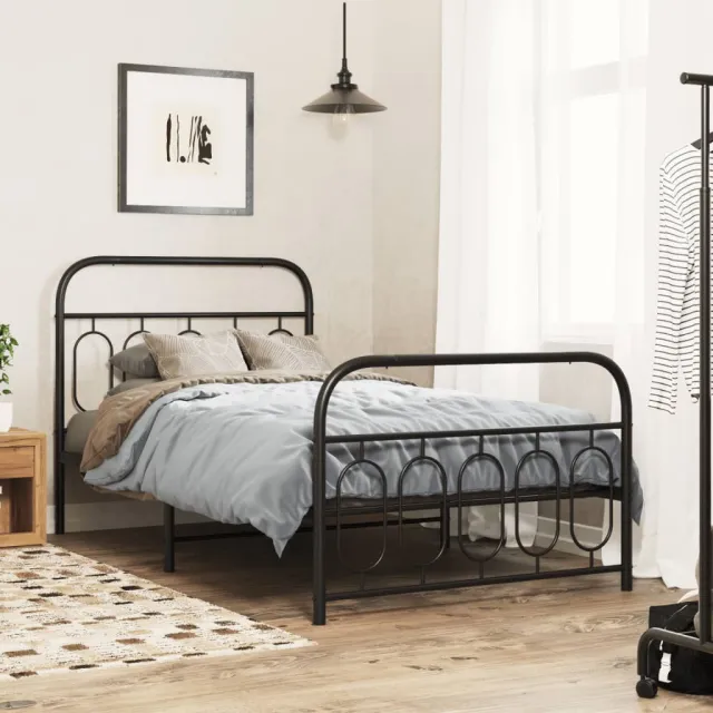 vidaXL Bedframe met hoofd- en voeteneinde metaal zwart 107x203 cm