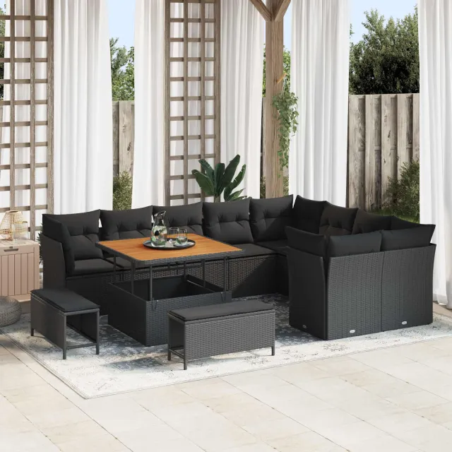 vidaXL Tuinbankenset 12 st Zwart poly rattan, foto 2