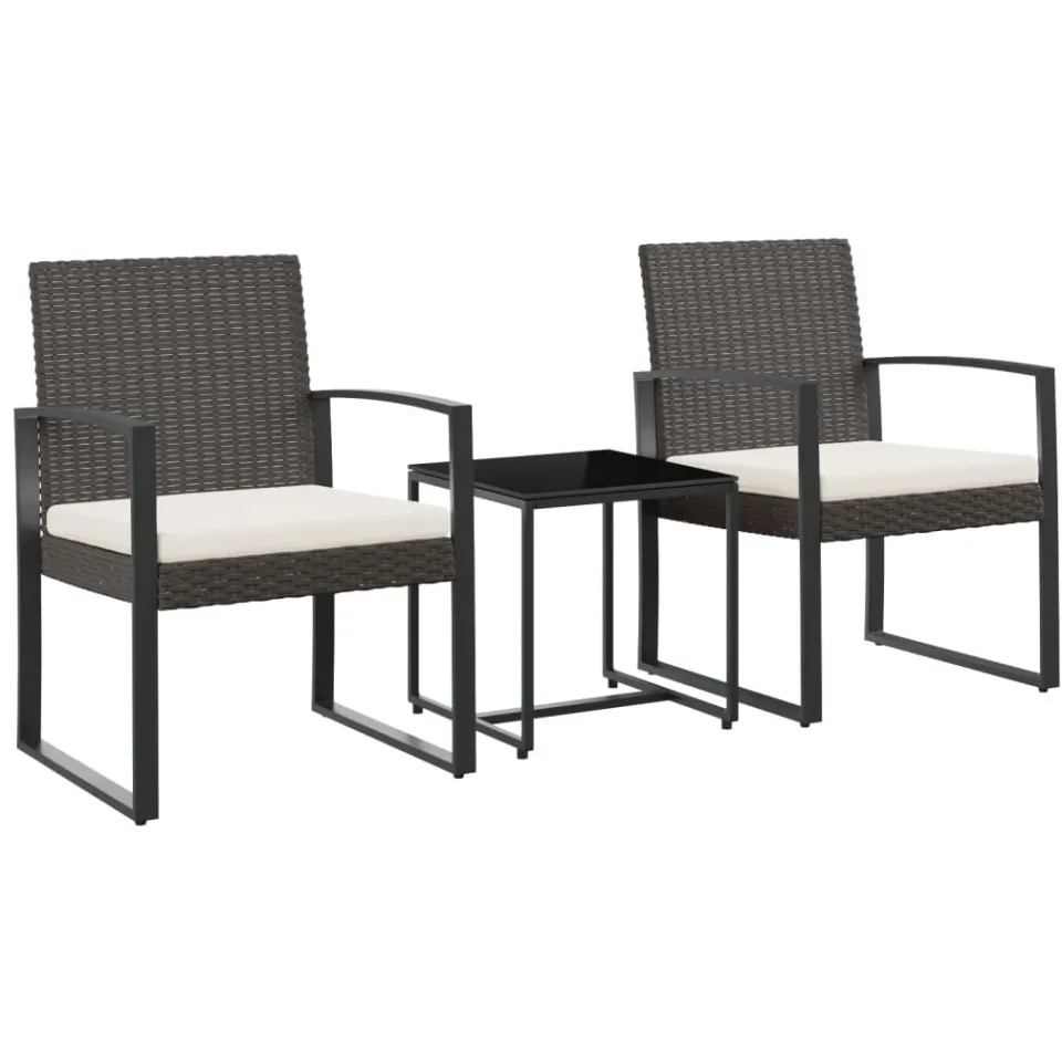 vidaXL 3-delige Tuinset met kussens polypropeen rattan bruin, foto 3