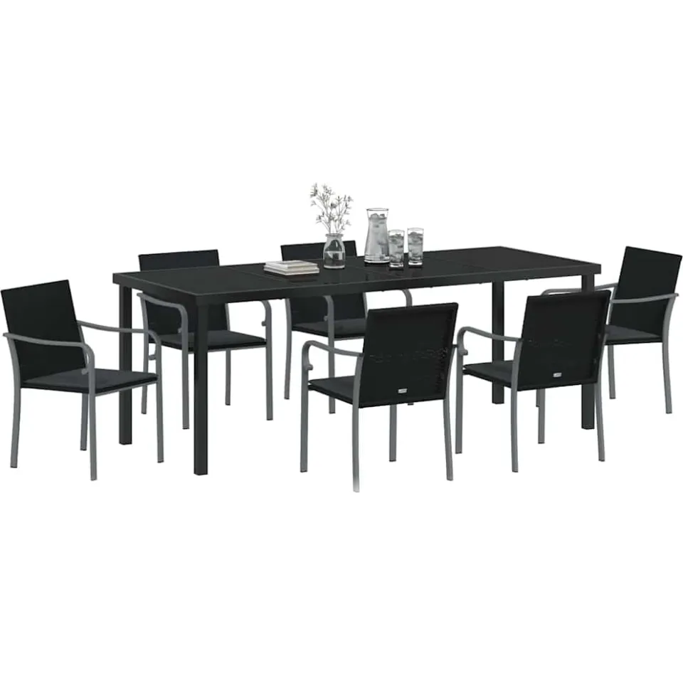 vidaXL Tuin eettafelset 7 st Zwart en Grijs PE Rattan