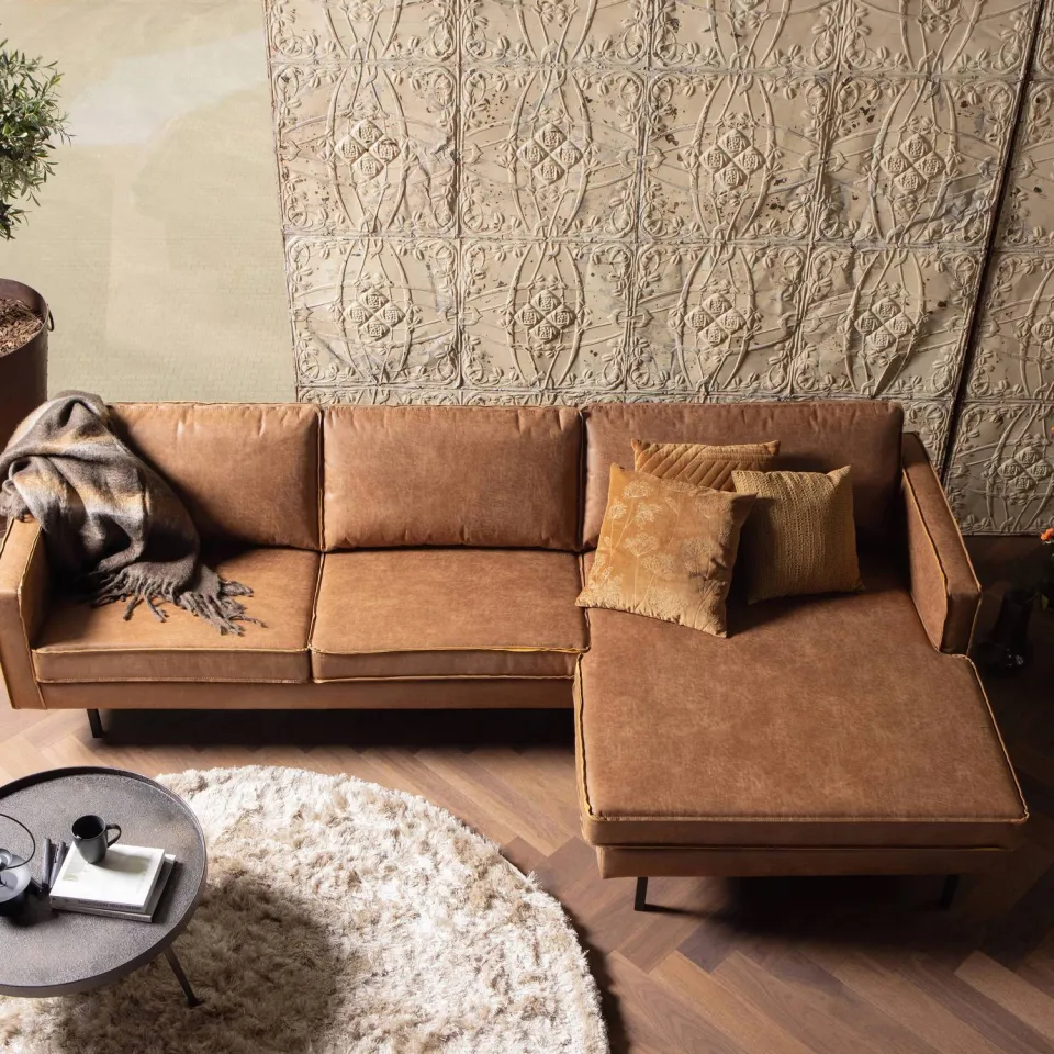 WOOOD Rodeo Chaise Longue Rechts - Leer - Cognac - 85x300x86, foto 4