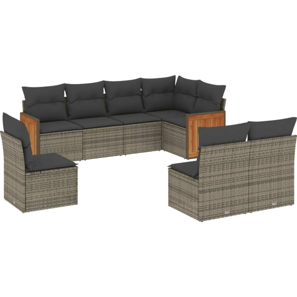 vidaXL 8-delige Loungeset met kussens poly rattan grijs, foto 3