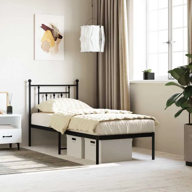 vidaXL Bedframe met hoofdbord metaal zwart 75x190 cm