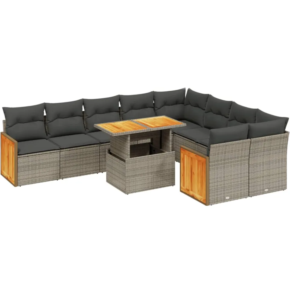 vidaXL 10-delige Loungeset met kussens poly rattan grijs, foto 3