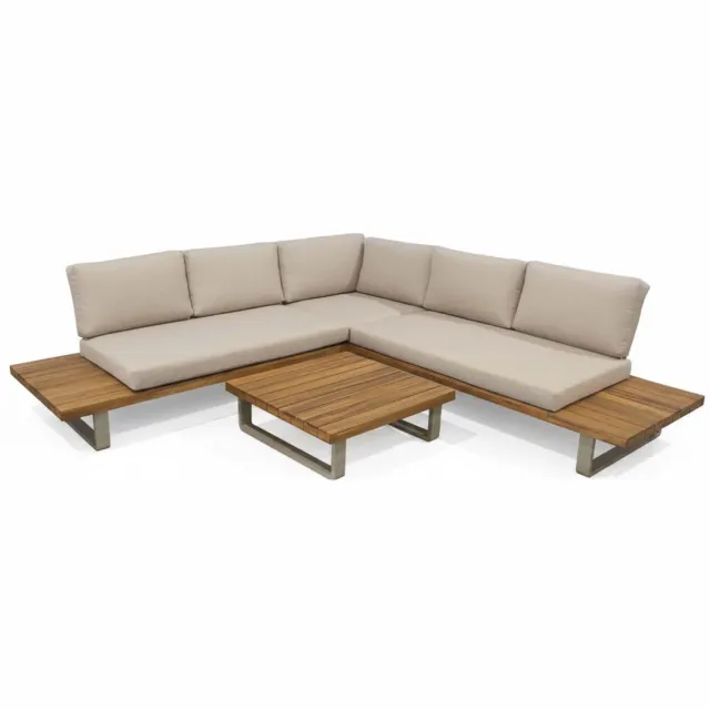 Normin Hoek loungeset Bastan | 5 personen | Sand/Sable | Acaciahout & aluminium Zand